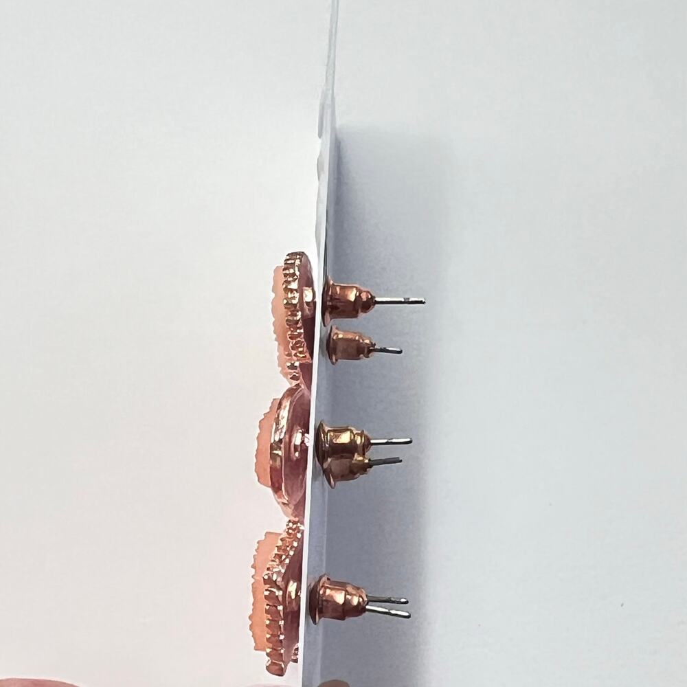 Chic Peach Rose Gold Earrings Set of 3 Hypoallergenic - Picture 3 of 4